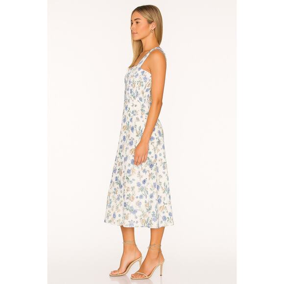 Heartloom Ronnie Dress Small Blue Floral Cotton Smocked Midi Revolve Cottagecore - Picture 2 of 7